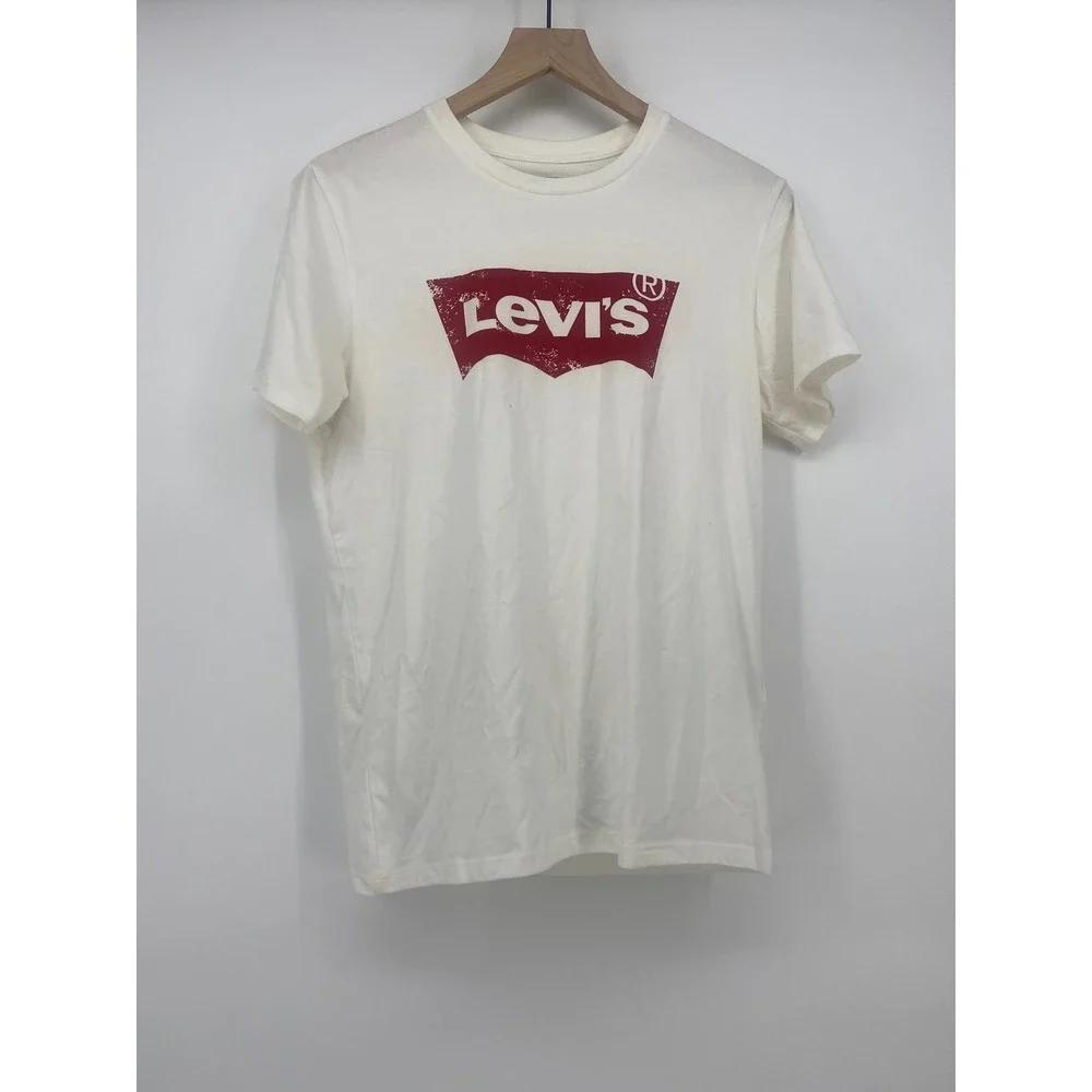 Levi's T-Shirt Small Cream Red Batwing Logo Graphic Cotton Excellent